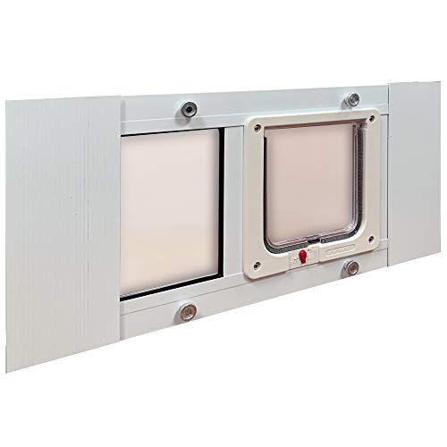 Ideal Pet Products Aluminum Sash Window Pet Door, Adjustable Width 23" to 28", Cat Flap, 6.25" x 6.25" Flap Size, White