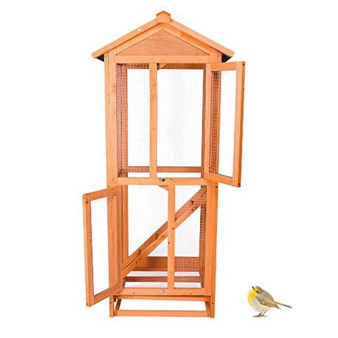 LONABR Wooden Large Bird Cage Pet Play Covered House Ladder Feeder Stand Outdoor