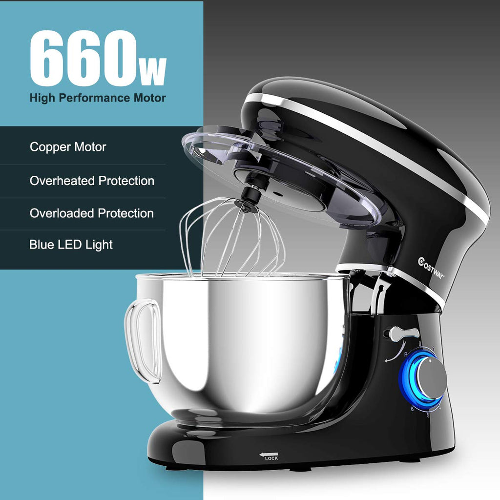 6.3Qt Electric Tilt-Head Food Stand Mixer 6 Speed 660W - 6.3 Quart - Black