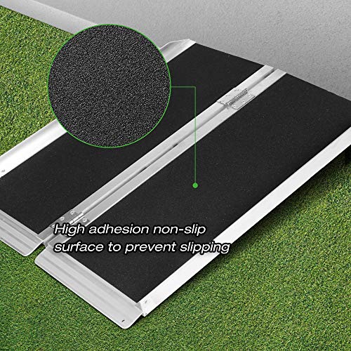 3 ft. Wheelchair Ramp (20LBS), Aluminum Alloy Ramp, Single Fold Portable Handles & Anti-Slip Carpet for Doorways, Stairs, Mobility Scooter, Porch