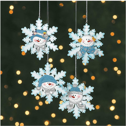 Glitter Snowman and Snowflake Christmas Ornaments (Set of 12)