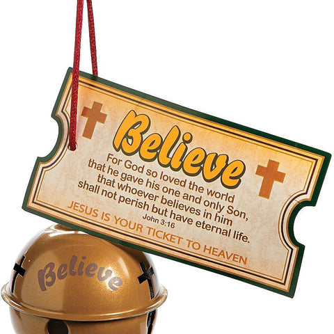 Fun Express - Religious Believe Bell Ornament for Christmas - Home Decor - Ornaments - Religious - Christmas - 12 Pieces