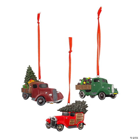 Vintage Truck Resin Christmas Ornaments - 12 Pc.